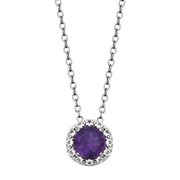 Silver Birthstone Pendant Necklace- Amethyst