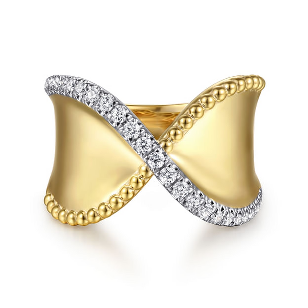 Gabriel & Co Yellow Bujujan "X" Ring with Diamonds