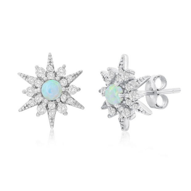 Silver White Opal CZ Earrings