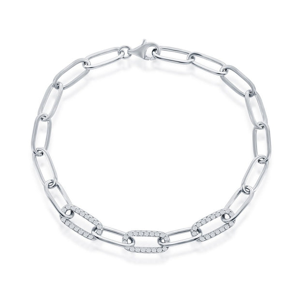 Silver CZ Paperclip Bracelet