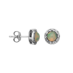 Silver Birthstone Earrings- Opal