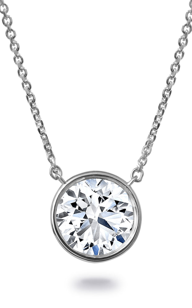 18K White Gold Bezel Set Diamond Pendant - .71ct GIA