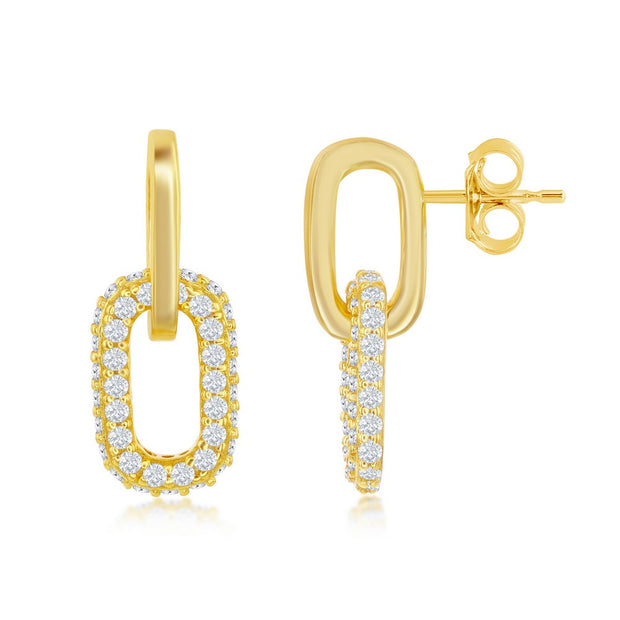Yellow Pave CZ Paperclip Earrings
