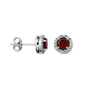 Silver Birthstone Earrings- Garnet