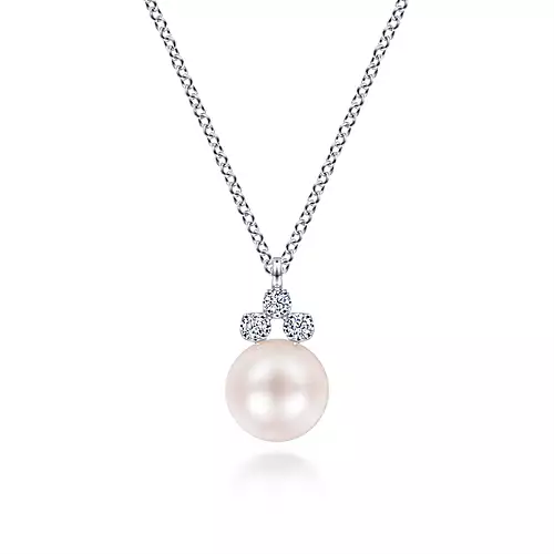 Gabriel & Co. Freshwater Pearl and Diamond Pendant Necklace
