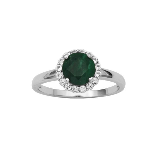 Silver Birthstone Ring- Dyed Corundum Emerald