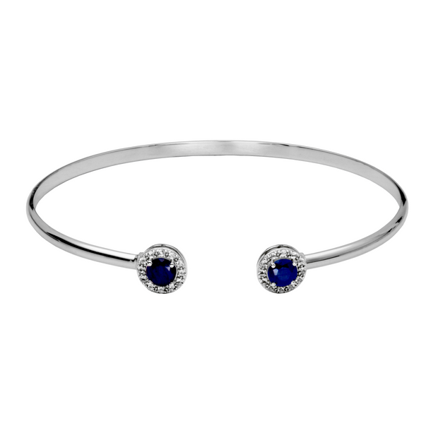 Silver Birthstone Cuff Braceket- Dyed Corundum Blue Sapphire