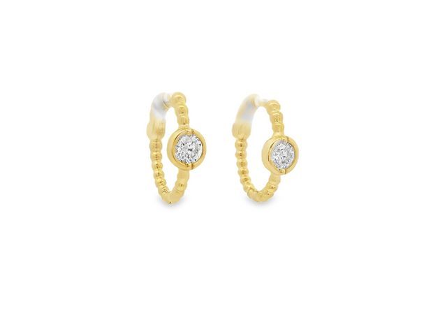 14K Yellow Gold Beaded Hoop Earrings - .82ctw