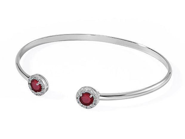 Silver Birthstone Cuff Bracelet- Dyed red Corundum Ruby