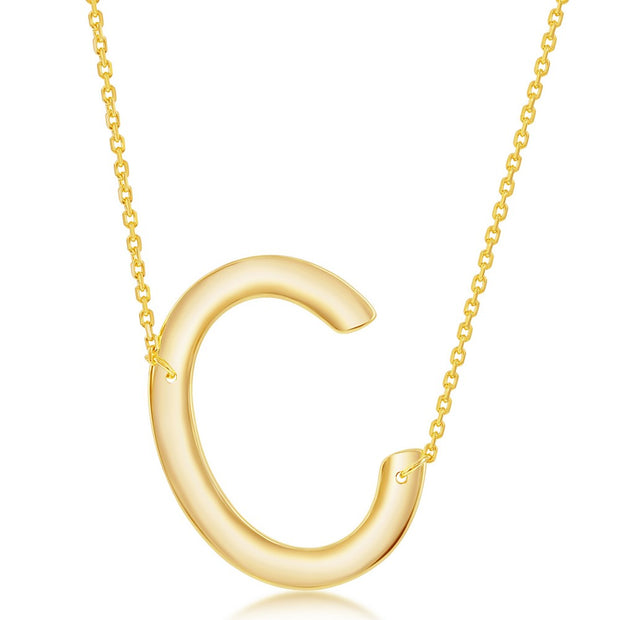 Sterling Silver with Yellow Large Initial-C