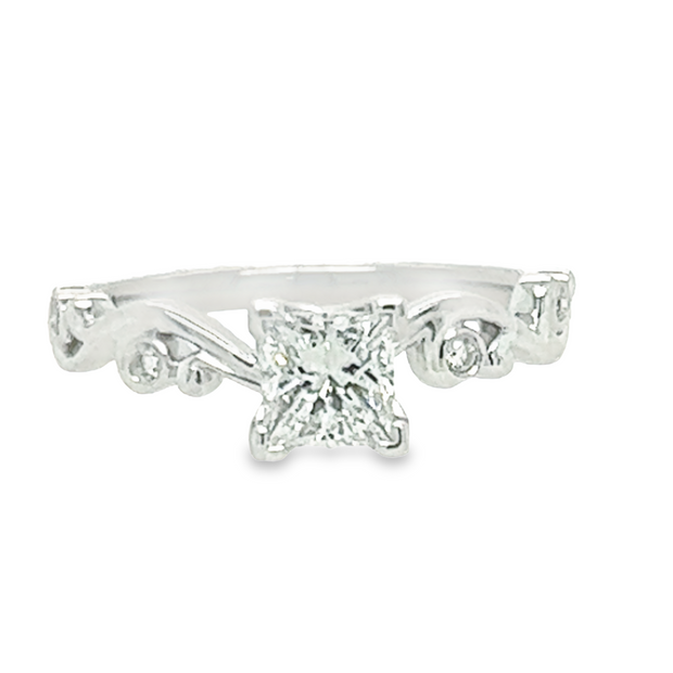 14K White Gold Princess Cut Diamond Engagement Ring - .68ctw