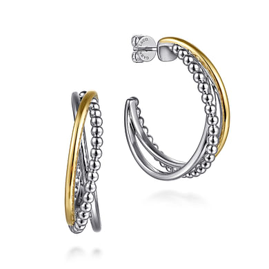 Gabriel & Co Sterling Silver and yellow Gold Bujkukan Hoop Earrings