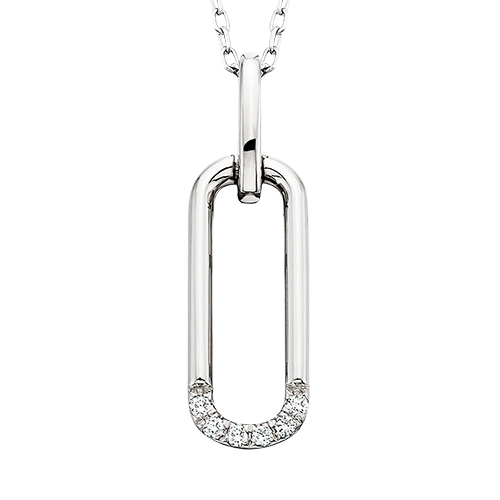 10 karat White Diamond Accented Paperclip Pendant Necklace