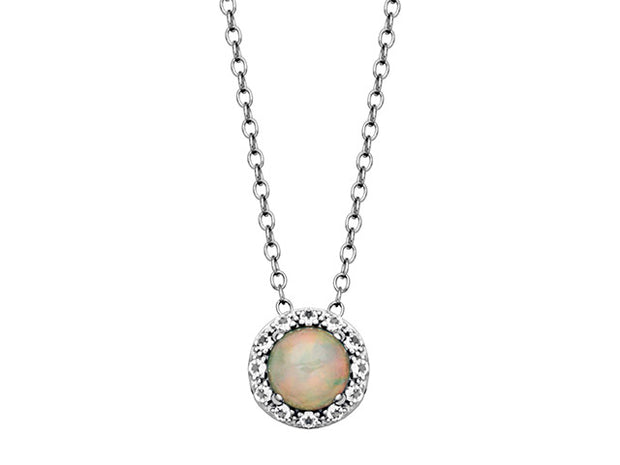 Silver Opal and White Topaz Pendant Necklace