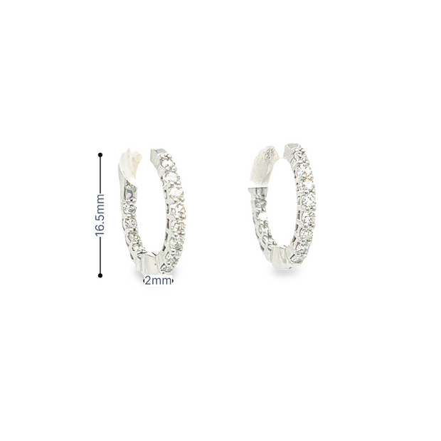 14K White Gold Petite Diamond Hoop Earrings - .50ctw