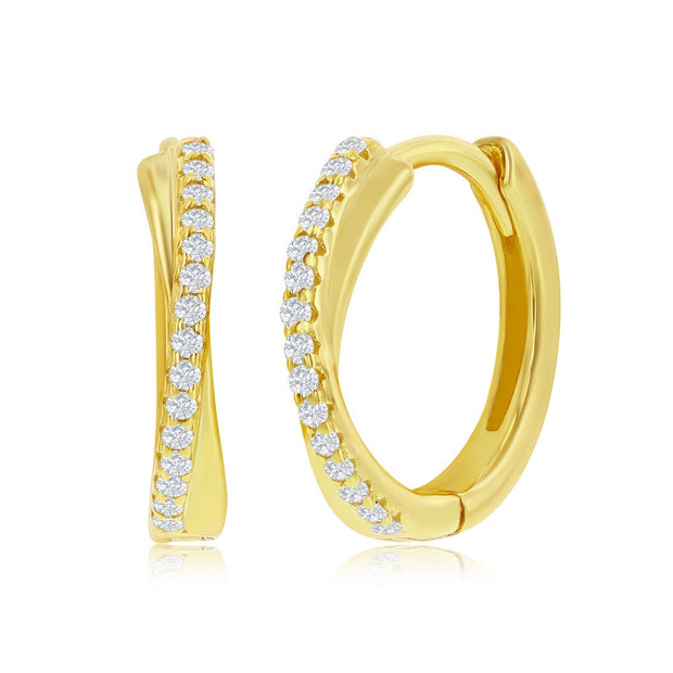 Yellow ""X" Design CZ Huggie Hoop Earrings