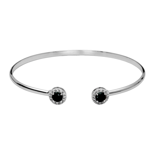 Silver Birthstone Cuff Bracelet- Black Spinel