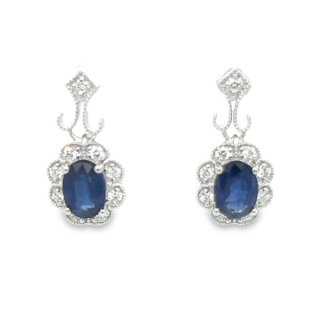 14K White Gold Diamond & Sapphire Earrings