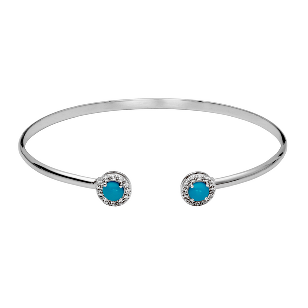 Silver Birthstone Cuff Bracelet-Turquoise