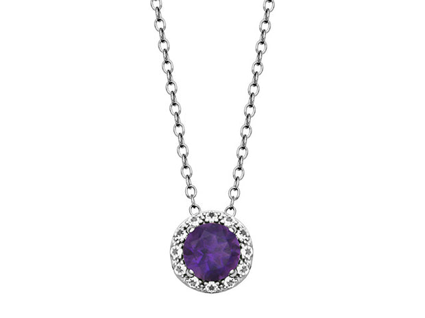 Silver Amethyst and White Topaz Pendant Necklace