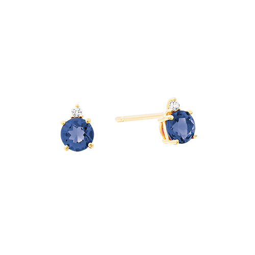 Yellow Gold Created Blue Sapphire Stud Earrings