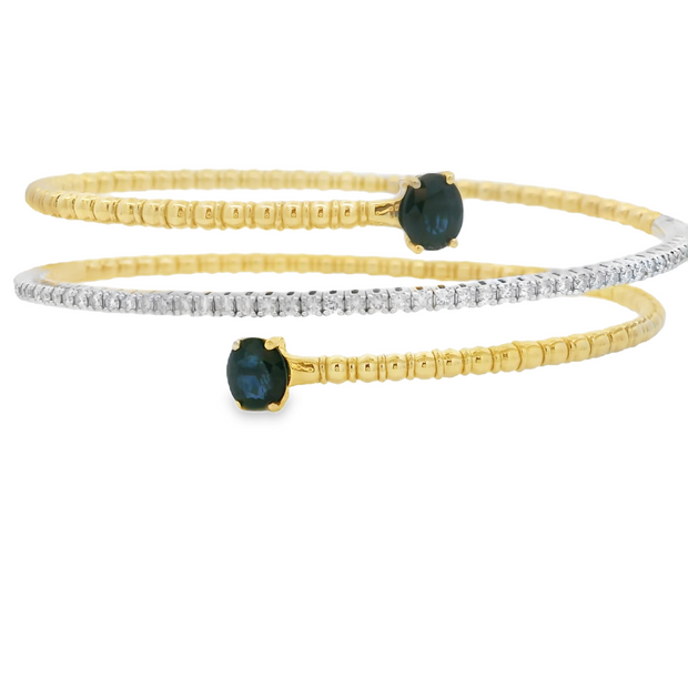 14K White and Yellow Gold Three-Row Flexible Bangle