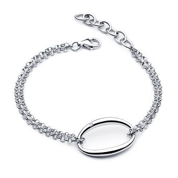Silver Double Chain Open Oval Bracelet