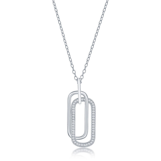 Silver Double Oval CZ Necklace