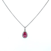 14K White Gold Pink Spinel and Diamond Pendant