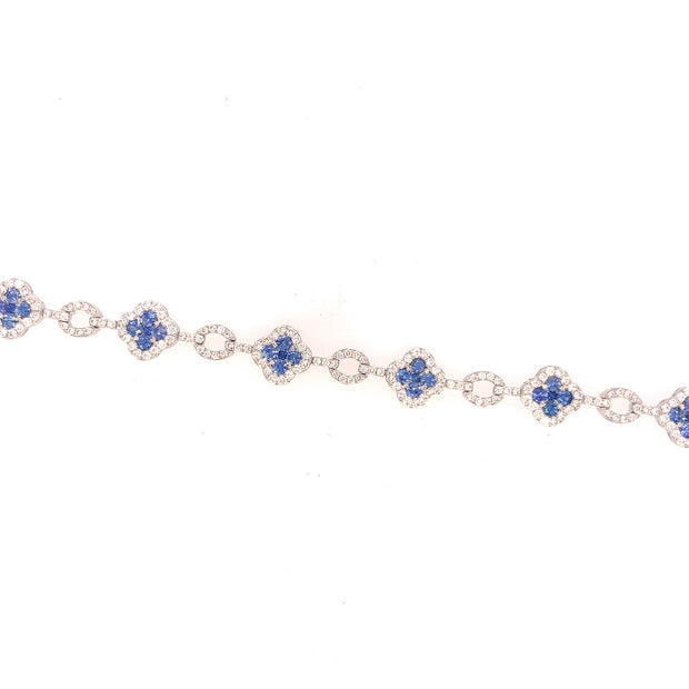 14K White Gold Sapphire and Diamond Clover Bracelet