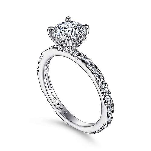 Gabriel & Co., 14 Karat White Gold Art Deco Design Engagement Setting