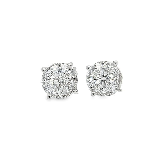 14K White Gold Diamond Cluster Earrings - .78ctw