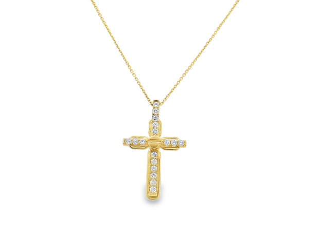 14K Yellow Gold Diamond Cross Pendant - .43ctw